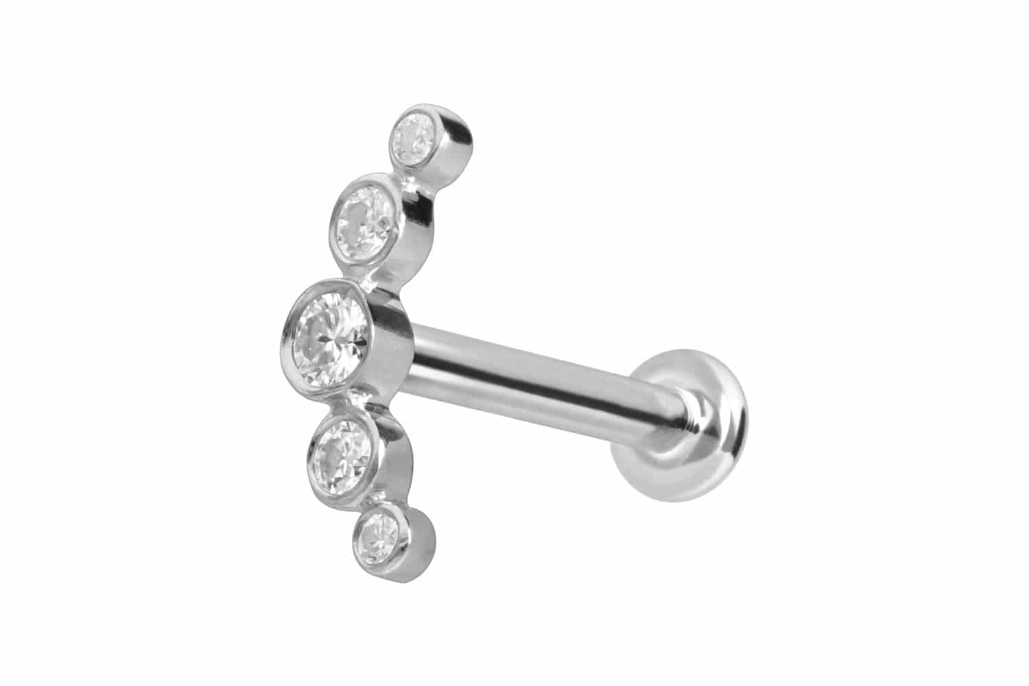 14 Karat Gold Labret Piercing mit Push Fit MOISSANIT-BOGEN